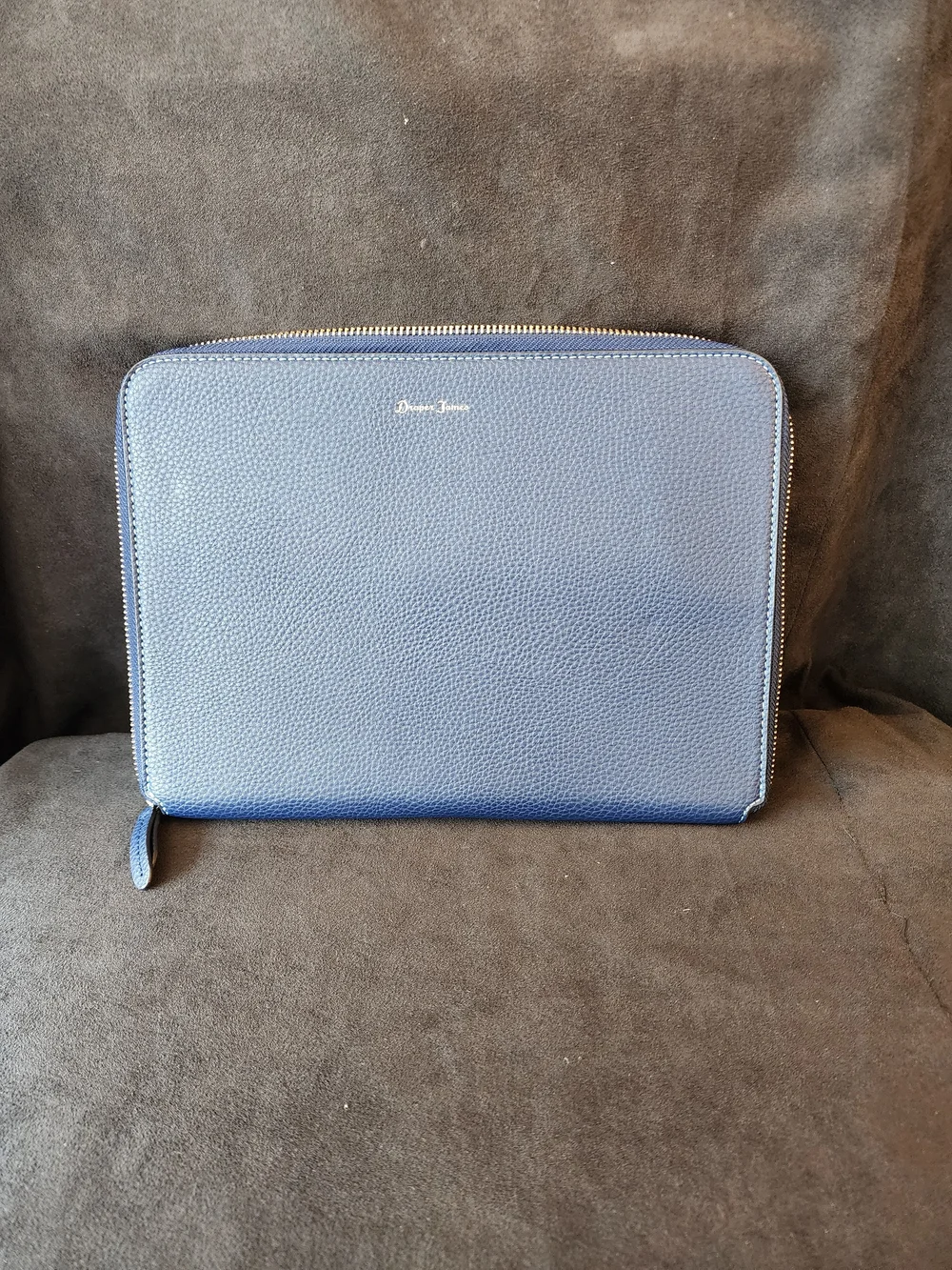Draper James Navy Blue Pebbled Leather 11” iPad Tablet Case Zip Tech Sleeve
